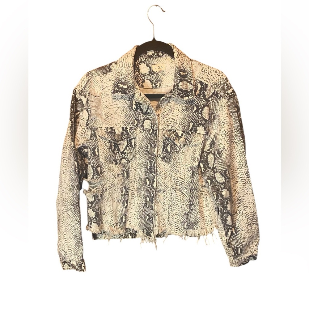 POL Snakeskin Denim Jacket Size Small Western Festival Boho Chic